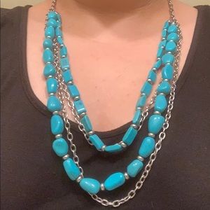 Turquoise pebble and silver chain necklace